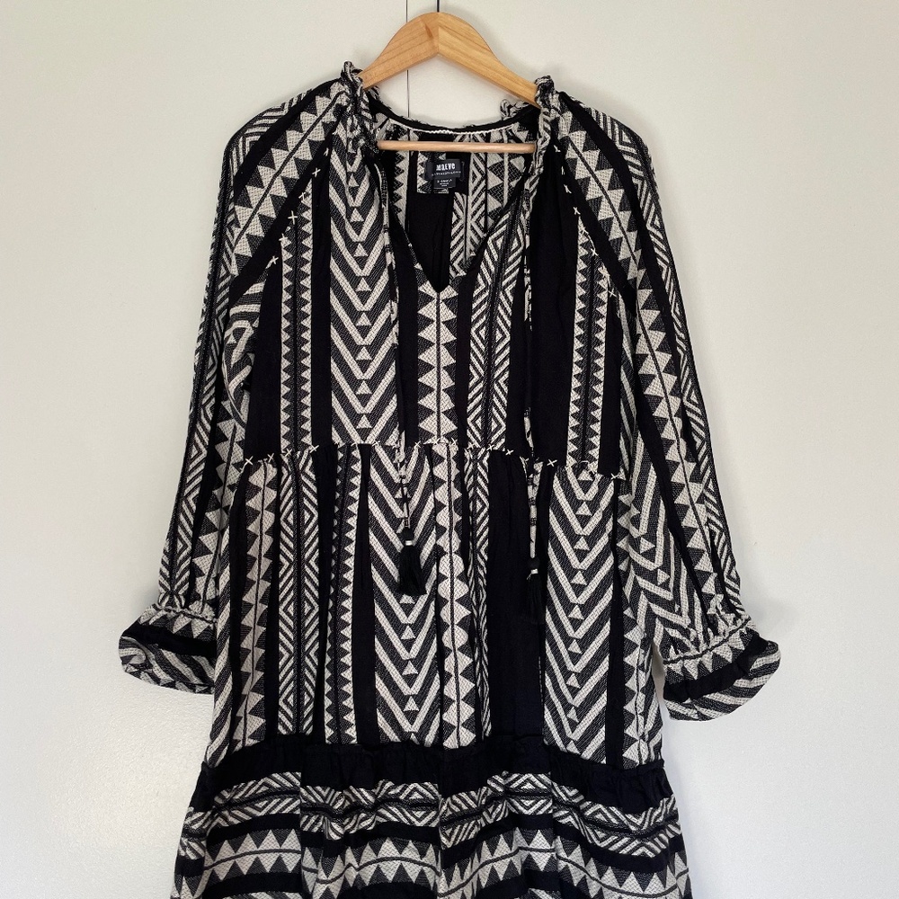 Maeve Monochrome Chevron Midi Dress